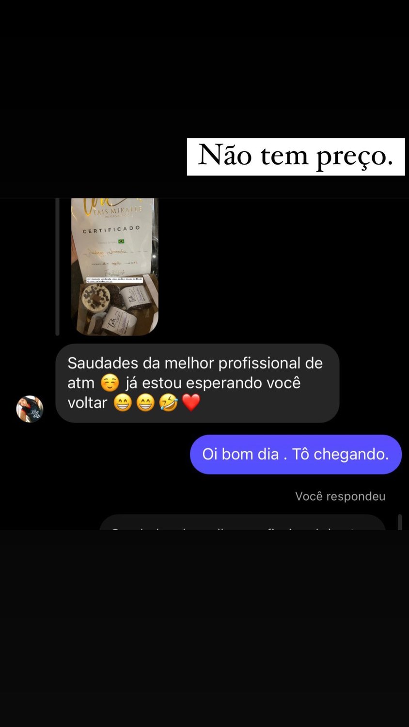 Print de cliente chamando Andreza de melhor profissional